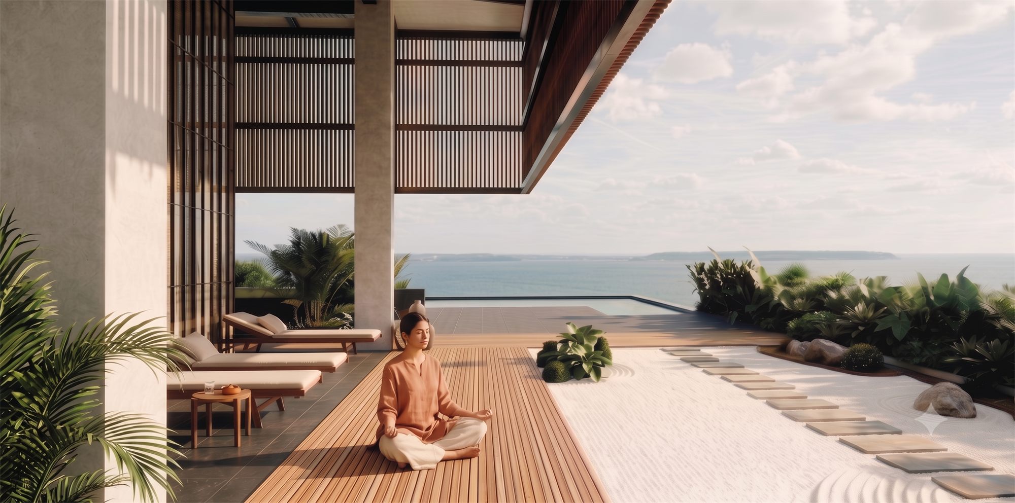 Belvedere rooftop yoga deck overlooking the Zuari Estuary